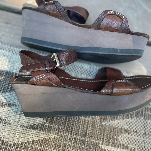Jil Sander leather platform sandals/ wedges in gorgeous brown size 38